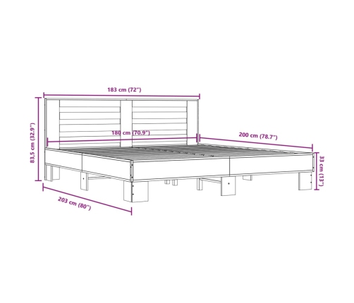 Estructura cama madera ingeniería metal gris Sonoma 180x200 cm