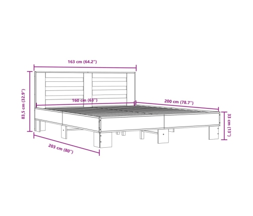 Estructura de cama madera de ingeniería y metal negro 160x200cm