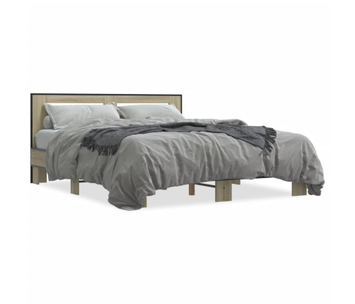 Estructura cama madera ingeniería metal roble Sonoma 160x200 cm