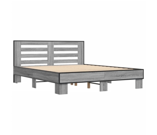 Estructura cama madera ingeniería metal gris Sonoma 160x200 cm