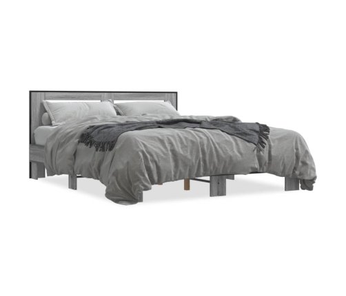 Estructura cama madera ingeniería metal gris Sonoma 160x200 cm