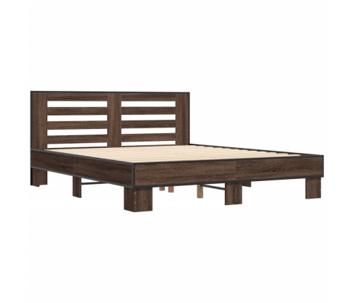 vidaXL Estructura cama madera ingeniería metal marrón roble 160x200 cm