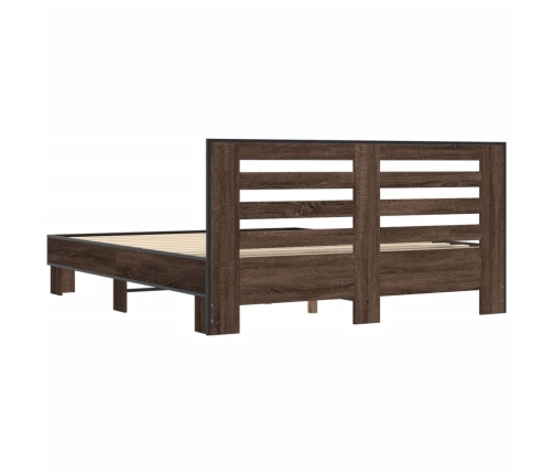 vidaXL Estructura cama madera ingeniería metal marrón roble 160x200 cm