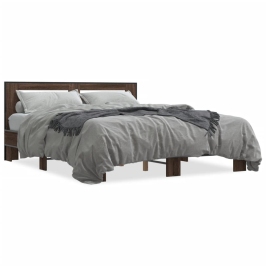 Estructura cama madera ingeniería metal marrón roble 160x200 cm