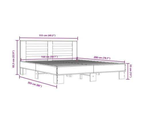 Estructura de cama madera de ingeniería y metal negro 150x200cm