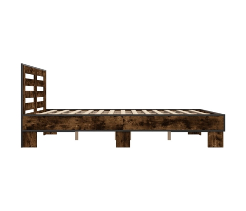 Estructura cama madera ingeniería metal roble ahumado 150x200cm