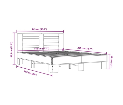 Estructura de cama madera de ingeniería y metal negro 140x200cm