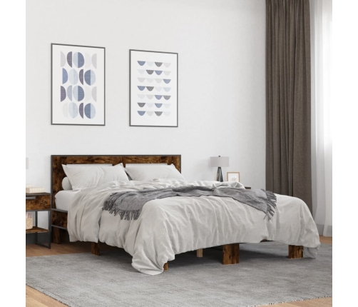 Estructura cama madera ingeniería metal roble ahumado 140x200cm