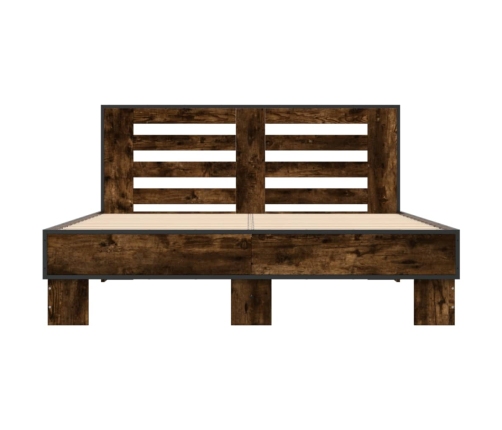Estructura cama madera ingeniería metal roble ahumado 140x200cm