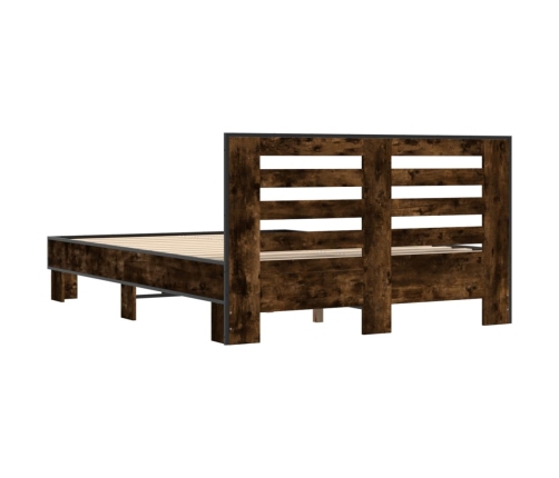 Estructura cama madera ingeniería metal roble ahumado 140x200cm