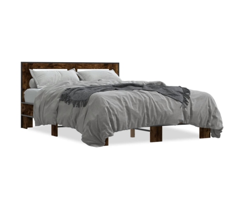 Estructura cama madera ingeniería metal roble ahumado 140x200cm