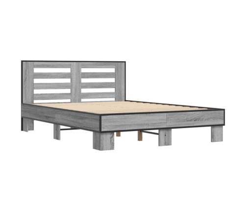 Estructura cama madera ingeniería metal gris Sonoma 140x200 cm