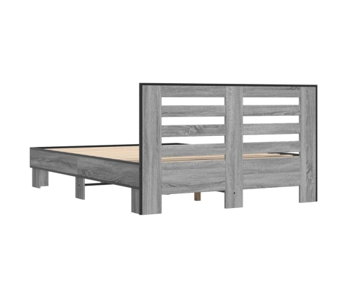 Estructura cama madera ingeniería metal gris Sonoma 140x200 cm