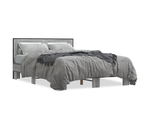 Estructura cama madera ingeniería metal gris Sonoma 140x200 cm