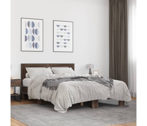 Estructura cama madera ingeniería metal marrón roble 120x200 cm