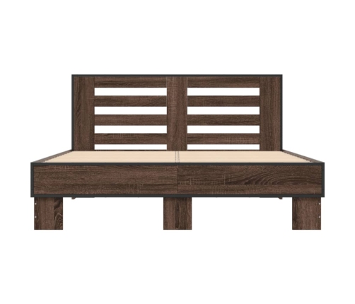 Estructura cama madera ingeniería metal marrón roble 120x200 cm