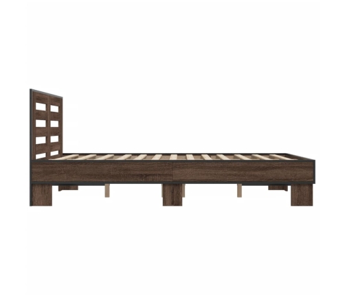 Estructura cama madera ingeniería metal marrón roble 120x200 cm