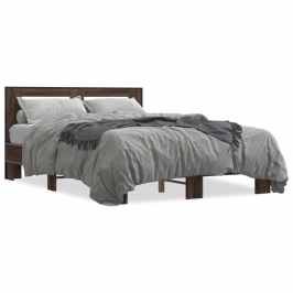 Estructura cama madera ingeniería metal marrón roble 120x200 cm