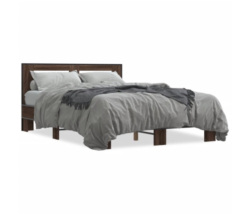 Estructura cama madera ingeniería metal marrón roble 120x200 cm