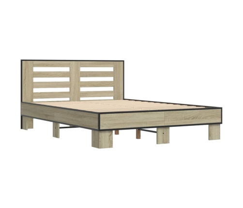 Estructura cama madera ingeniería metal roble Sonoma 140x190 cm