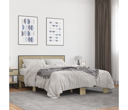 Estructura cama madera ingeniería metal roble Sonoma 140x190 cm