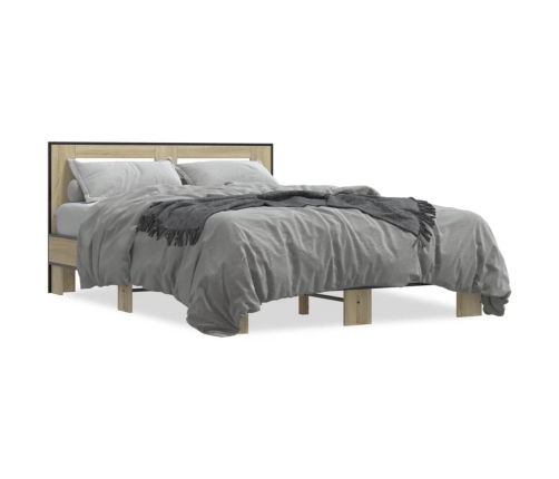 Estructura cama madera ingeniería metal roble Sonoma 140x190 cm