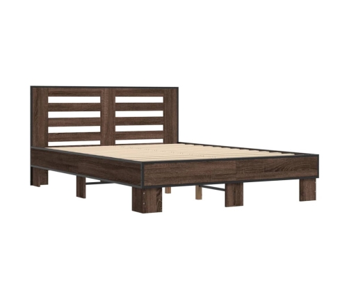 Estructura cama madera ingeniería metal marrón roble 140x190 cm