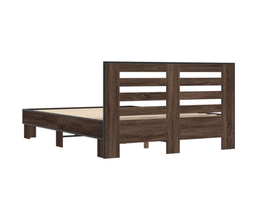 Estructura cama madera ingeniería metal marrón roble 140x190 cm