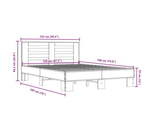 Estructura de cama madera de ingeniería y metal negro 120x190cm