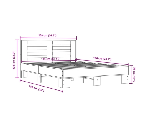 Estructura de cama madera de ingeniería y metal negro 135x190cm