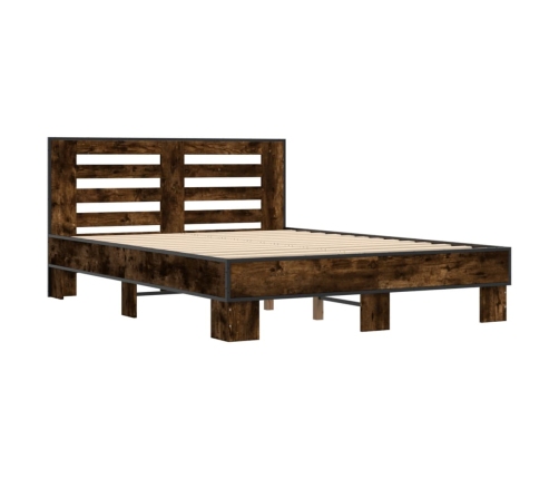 vidaXL Estructura cama madera ingeniería metal roble ahumado 135x190cm