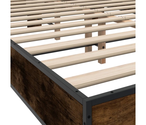 vidaXL Estructura cama madera ingeniería metal roble ahumado 135x190cm