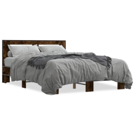 Estructura cama madera ingeniería metal roble ahumado 135x190cm