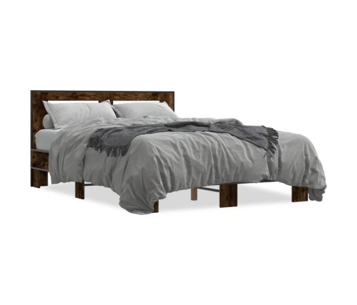 vidaXL Estructura cama madera ingeniería metal roble ahumado 135x190cm