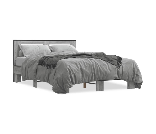 Estructura cama madera ingeniería metal gris Sonoma 135x190 cm