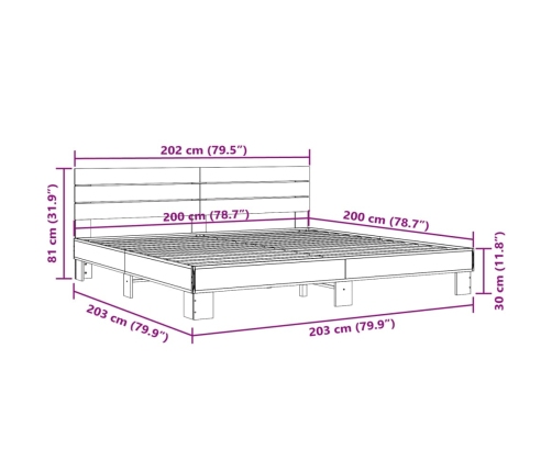 Estructura de cama madera de ingeniería y metal negro 200x200cm