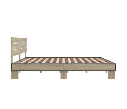 Estructura cama madera ingeniería metal roble Sonoma 200x200 cm