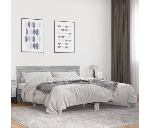 vidaXL Estructura cama madera ingeniería metal gris Sonoma 200x200 cm