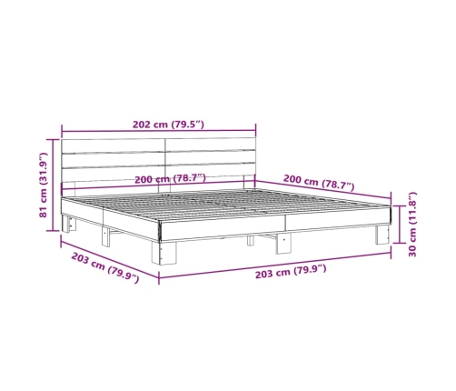 vidaXL Estructura cama madera ingeniería metal gris Sonoma 200x200 cm