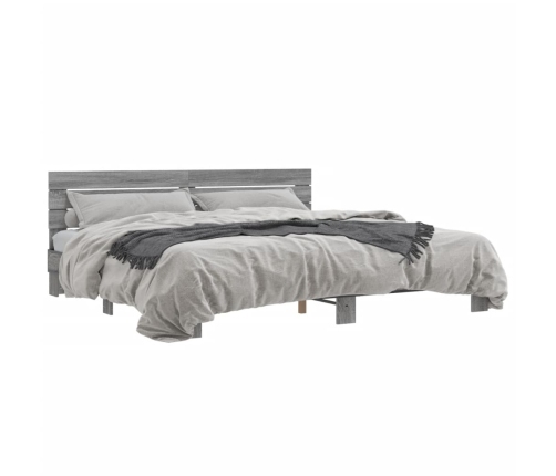 vidaXL Estructura cama madera ingeniería metal gris Sonoma 200x200 cm