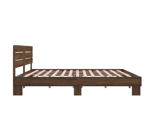 Estructura cama madera ingeniería metal marrón roble 200x200 cm