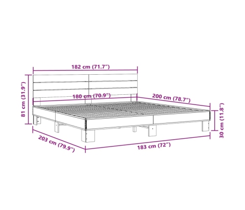 Estructura de cama madera de ingeniería y metal negro 180x200cm