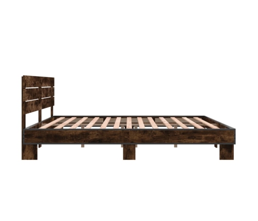 Estructura cama madera ingeniería metal roble ahumado 180x200cm