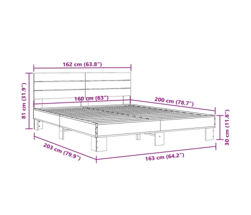 Estructura de cama madera de ingeniería y metal negro 160x200cm