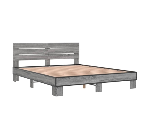 Estructura cama madera ingeniería metal gris Sonoma 160x200 cm