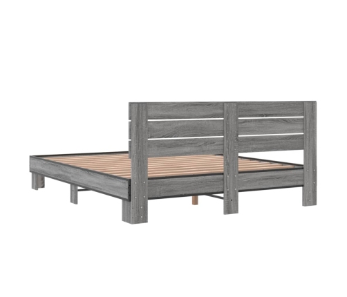 Estructura cama madera ingeniería metal gris Sonoma 160x200 cm