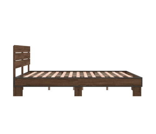 Estructura cama madera ingeniería metal marrón roble 160x200 cm