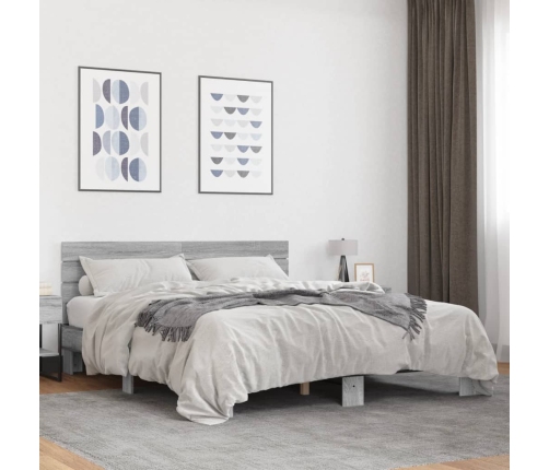 vidaXL Estructura cama madera ingeniería metal gris Sonoma 150x200 cm