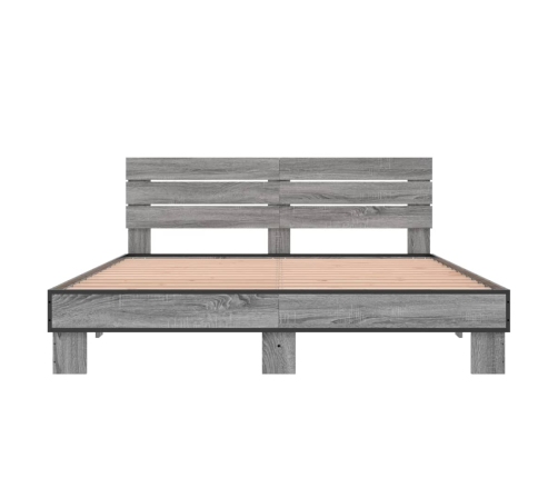 vidaXL Estructura cama madera ingeniería metal gris Sonoma 150x200 cm