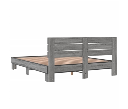 vidaXL Estructura cama madera ingeniería metal gris Sonoma 150x200 cm